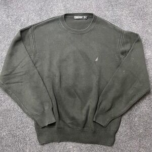 Nautica Sweater Mens XL Black 100% Cotton Crewneck Knit Pullover Logo Casual